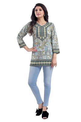 Multicolor printed crepe short-kurtis 4