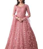 Pink Embroidered Net Semi Stitched Gown