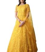 Yellow Thread Embroidery Net Salwar Semi Stitched