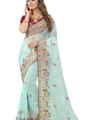 Sky blue embroidered organza saree with blouse