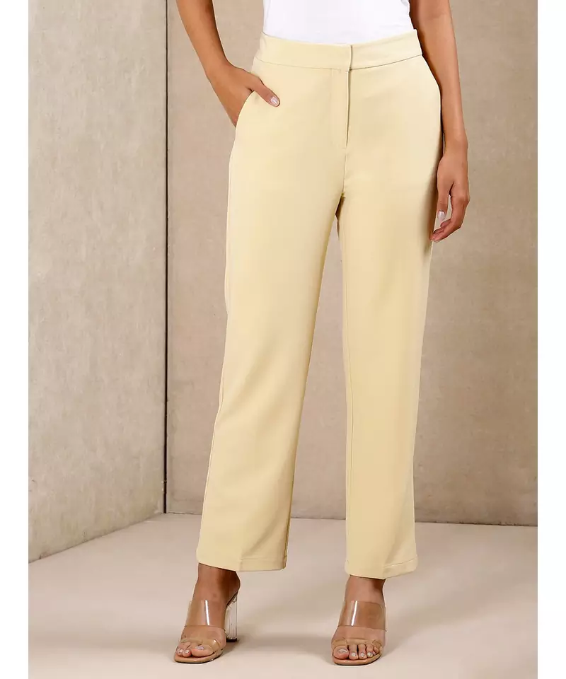 Beige Straight Fit Pants