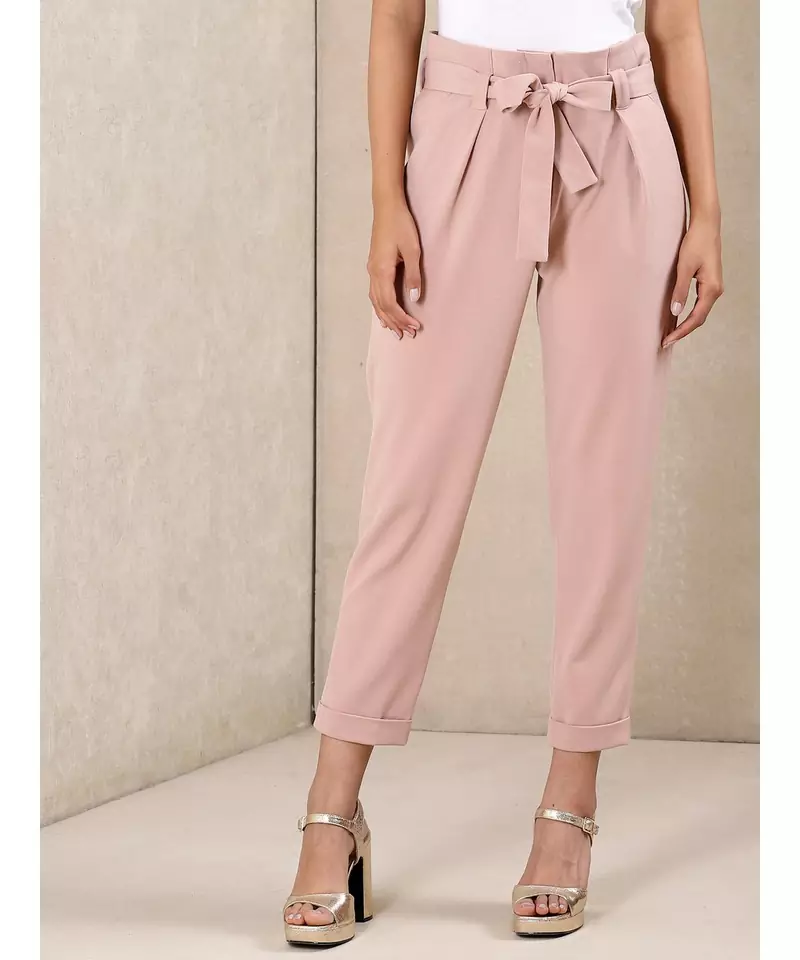 Solid Pants With Waist Tie Up