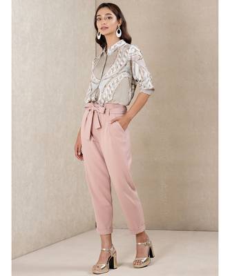 Solid Pants With Waist Tie Up 2