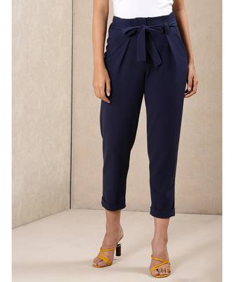 Solid Pants With Waist Tie Up 1