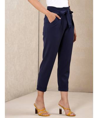 Solid Pants With Waist Tie Up 3