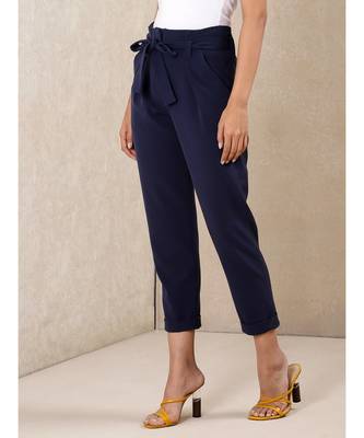 Solid Pants With Waist Tie Up 5