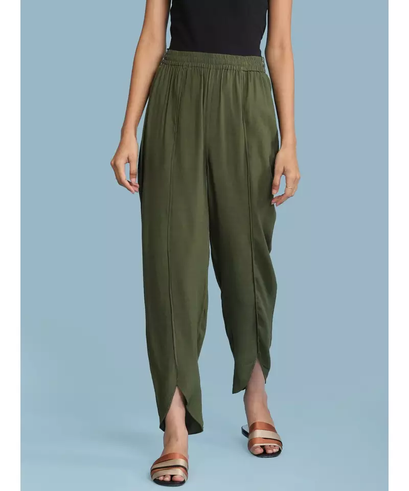 Green Solid Tulip Pant