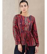 Round Neck Full Sleeves Printed Kurti