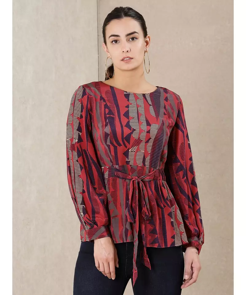 Round Neck Full Sleeves Printed Kurti