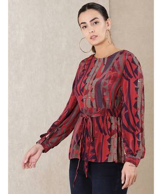 Round Neck Full Sleeves Printed Kurti 2
