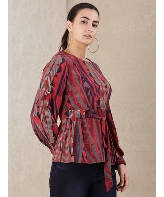 Round Neck Full Sleeves Printed Kurti 4