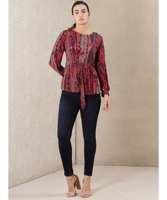 Round Neck Full Sleeves Printed Kurti 6