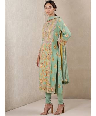Round Neck 3/4Th Sleeve Printed Kurta With Churidar Legging And Dupatta 2