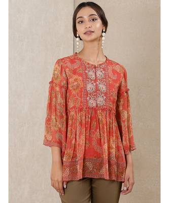 Round Neck 3/4Th Sleeve Printed Kurti With Camisole 1