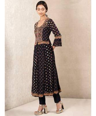 Black Embroidered Kurta With Palazzo 2