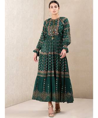 Round Neck Full Sleeves Printed Kurta Dress 1