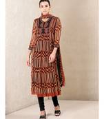 Round Neck 3/4 Sleeves Embroidered Kurta With Leggings And Dupatta