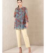 Dusty Blue Floral Print Kurti