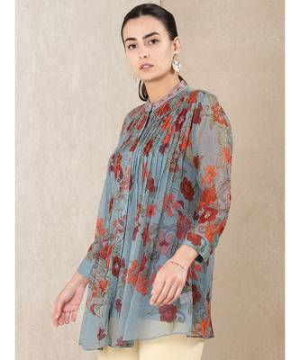 Dusty Blue Floral Print Kurti 2