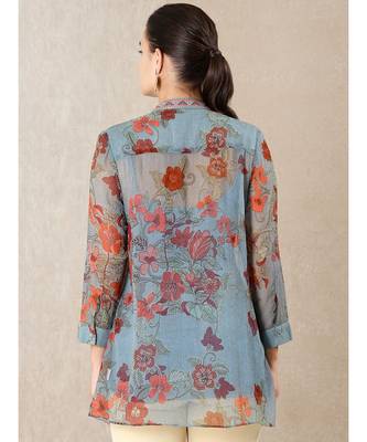 Dusty Blue Floral Print Kurti 3