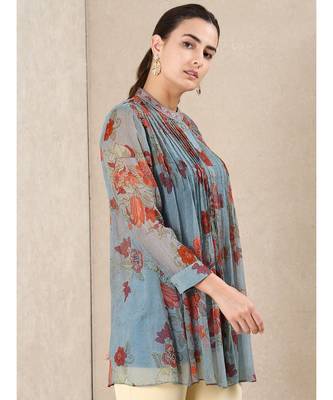 Dusty Blue Floral Print Kurti 4