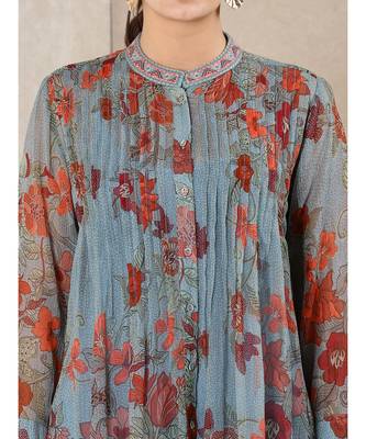 Dusty Blue Floral Print Kurti 5