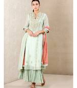 Mint Embroidered Chanderi Kurta With Sharara And Dupatta