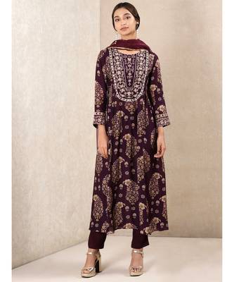Purple Printed Kurta With Pant And Dupatta 1