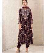 Purple Printed Kurta With Pant And Dupatta