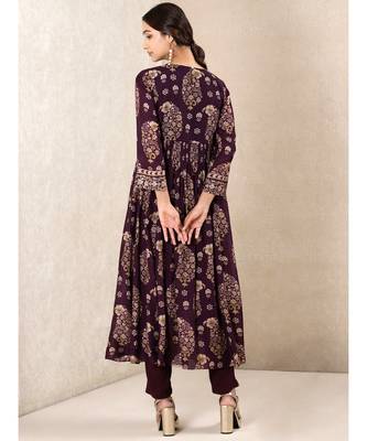 Purple Printed Kurta With Pant And Dupatta 3