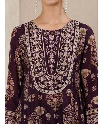 Purple Printed Kurta With Pant And Dupatta 5