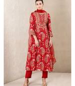 Red Printed Kurta With Pant And Dupatta