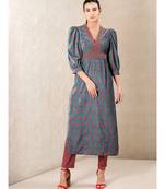 Teal Printed Velvet Kurta With Pant by RITU KUMAR