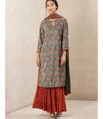 Green Printed Velvet Kurta With Sharara And Dupatta