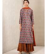 Grey Printed Velvet Kurta With Sharara And Dupatta