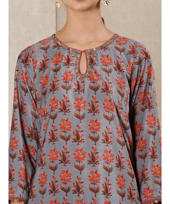 Grey Printed Velvet Kurta With Sharara And Dupatta by RITU KUMAR 5