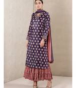 Dark Purple Printed Velvet Kurta With Sharara And Dupatta