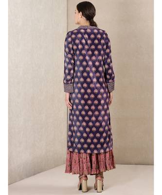 Dark Purple Printed Velvet Kurta With Sharara And Dupatta 3