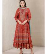 Rust Printed Kurta With Legging And Dupatta