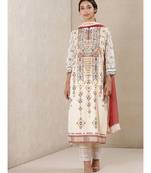 Off White Printed Kurta With Pant And Dupatta