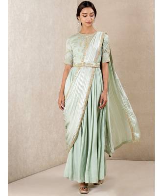 Mint Embroidered Chanderi Kurta set by RITU KUMAR 1