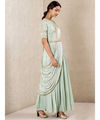 Mint Embroidered Chanderi Kurta set by RITU KUMAR 4