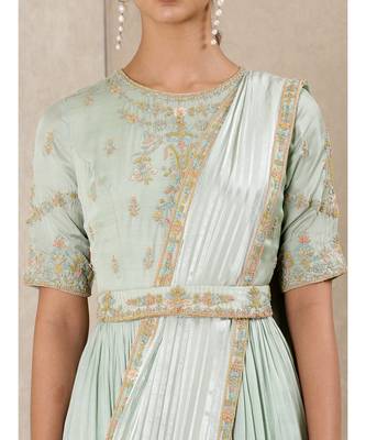 Mint Embroidered Chanderi Kurta set by RITU KUMAR 5