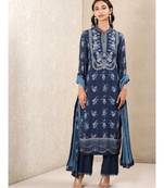 Blue Printed Kurta With Palazzo And Dupatta