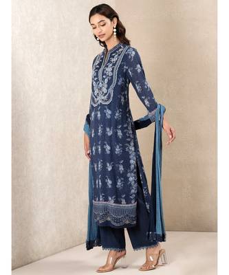 Blue Printed Kurta With Palazzo And Dupatta 2