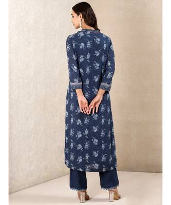 Blue Printed Kurta With Palazzo And Dupatta 3
