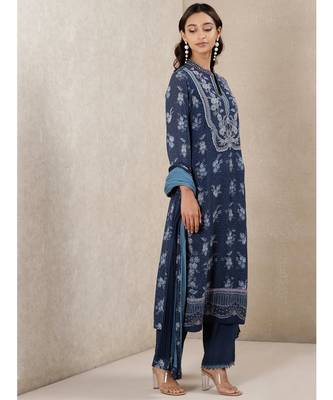 Blue Printed Kurta With Palazzo And Dupatta 4