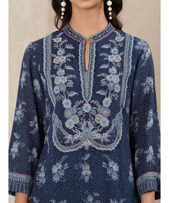 Blue Printed Kurta With Palazzo And Dupatta 5