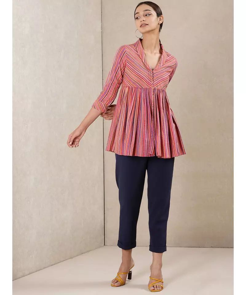 Pink Striped Cotton Kurti