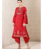 Round Neck 3/4 Sleeves Embroidered Kurta With Dhoti Pant